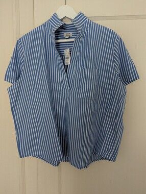 Jcrew Factory Short Sleeve Blue And White Pullover